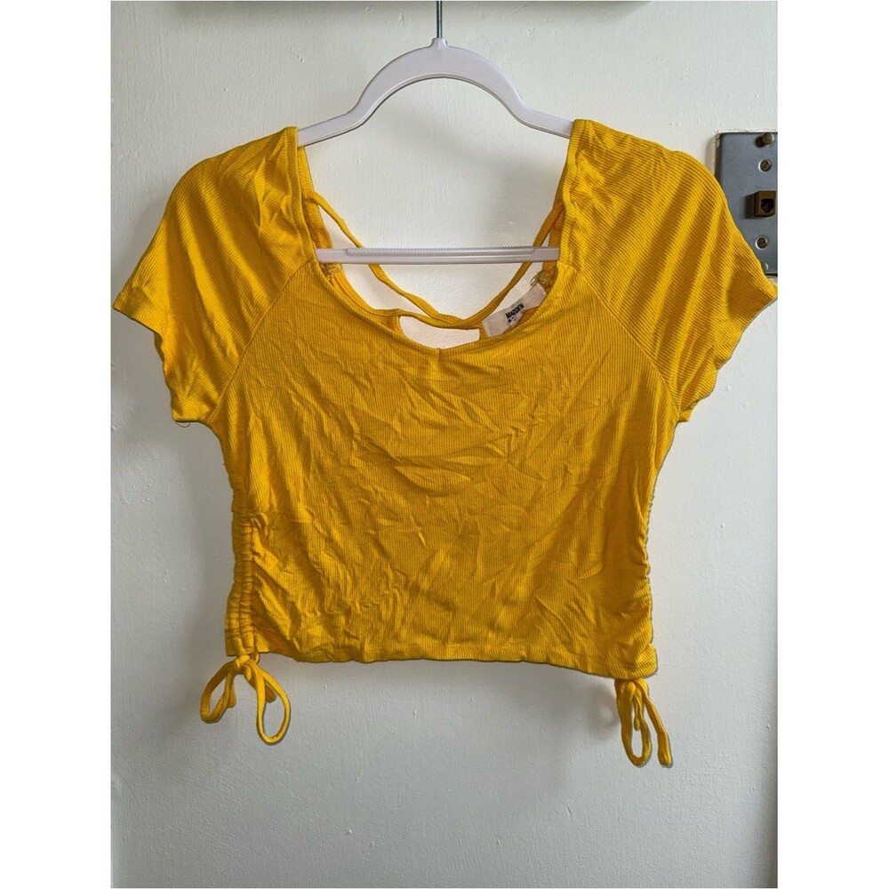 Madden NYC Yellow Ribbed Cinched Side Crop Top XL - Picture 1 of 6